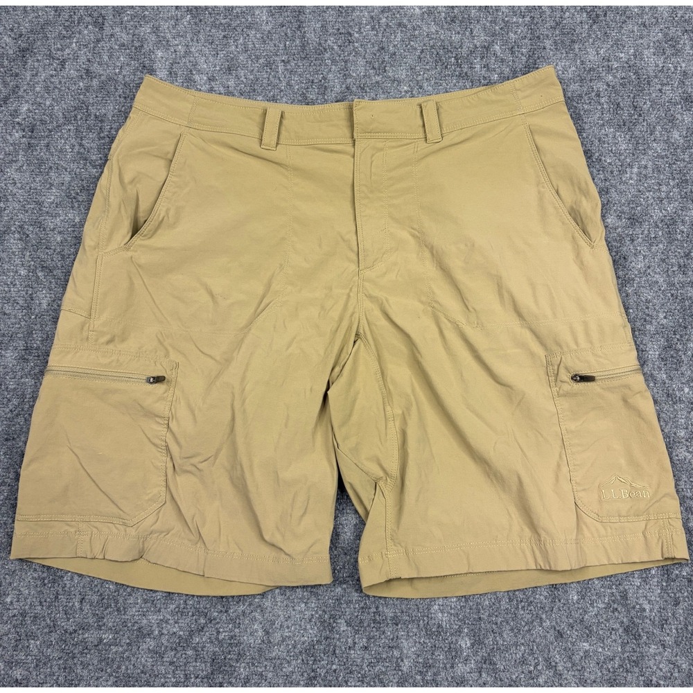LL Bean Mens Vista Trekking Cargo Shorts Khaki Tan Stretch Hiking Size 35 506424